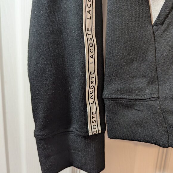 Lacoste Women's Zip-Up Black Sweatshirt with White Bands on Sleeves - Size 38 - Picture 3 of 12